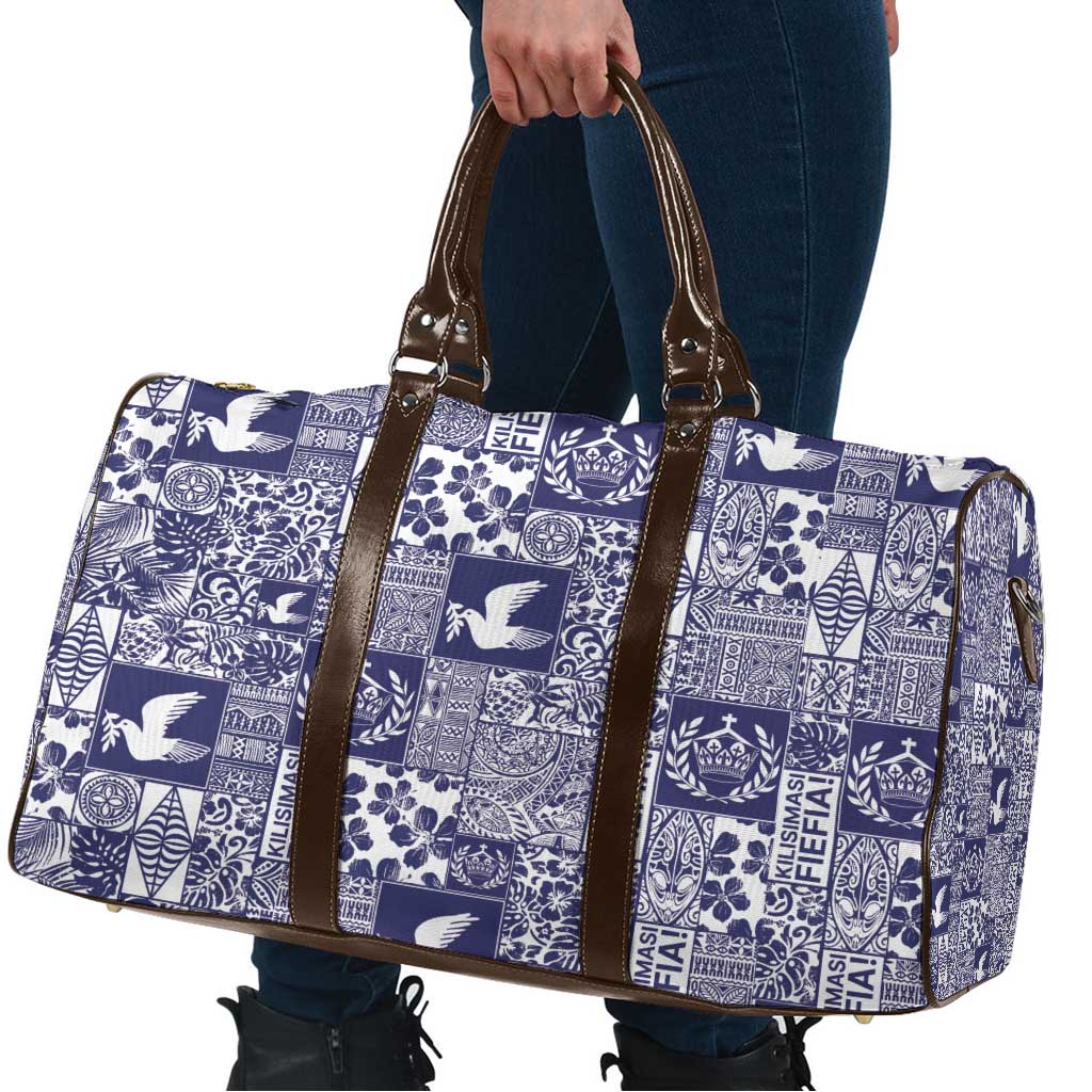 Blue Tonga Kilisimasi Fiefia Travel Bag Pacific Patchwork Xmas Vibes - Polynesian Pride