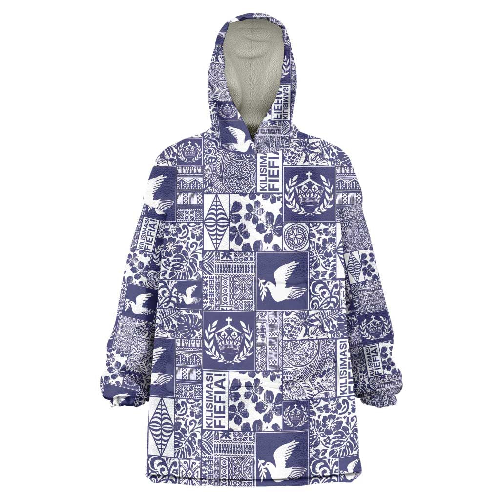 Blue Tonga Kilisimasi Fiefia Wearable Blanket Hoodie Pacific Patchwork Xmas Vibes LT9 One Size Blue - Polynesian Pride