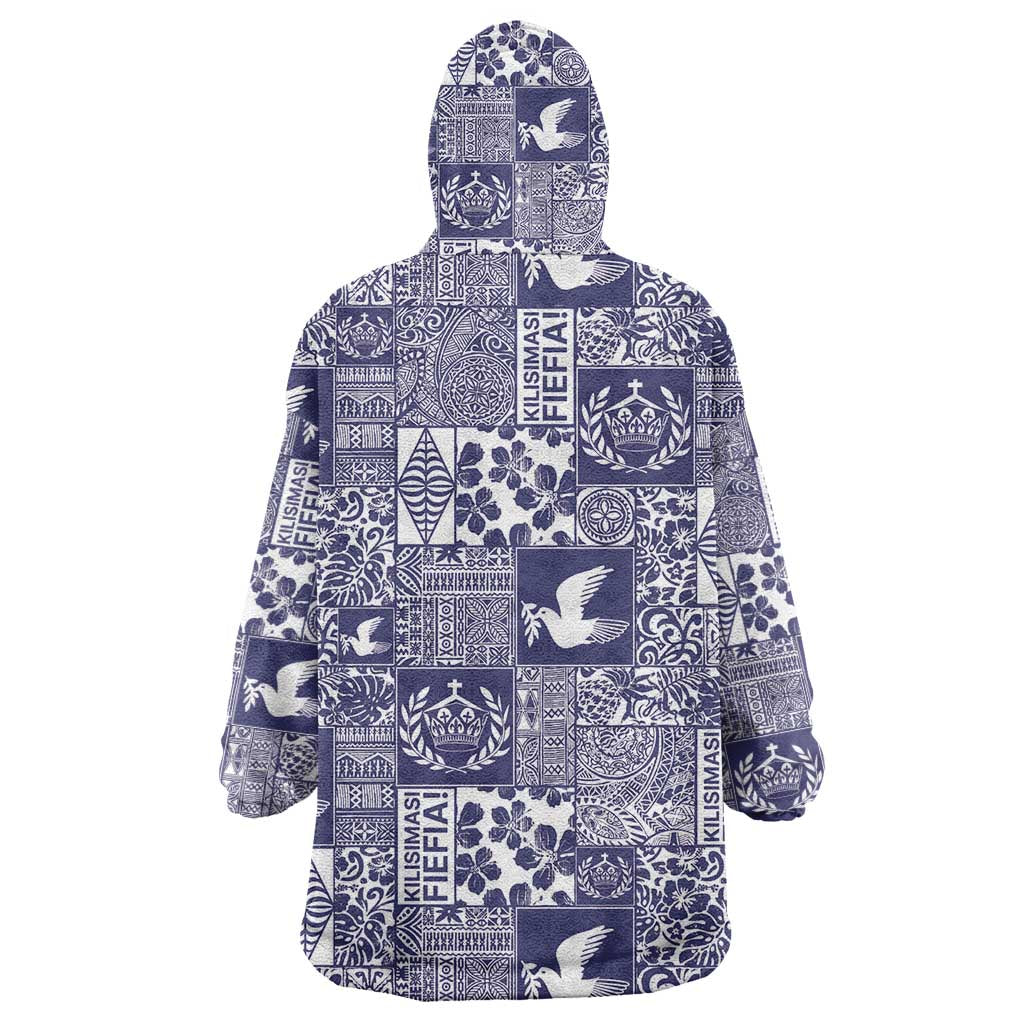 Blue Tonga Kilisimasi Fiefia Wearable Blanket Hoodie Pacific Patchwork Xmas Vibes LT9 - Polynesian Pride