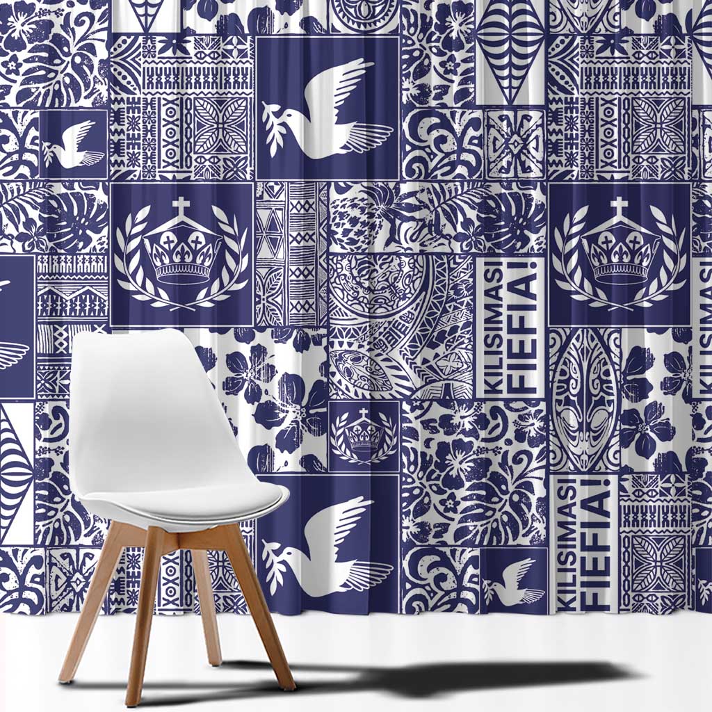 Blue Tonga Kilisimasi Fiefia Window Curtain Pacific Patchwork Xmas Vibes - Polynesian Pride