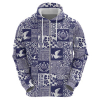 Blue Tonga Kilisimasi Fiefia Zip Hoodie Pacific Patchwork Xmas Vibes - Polynesian Pride