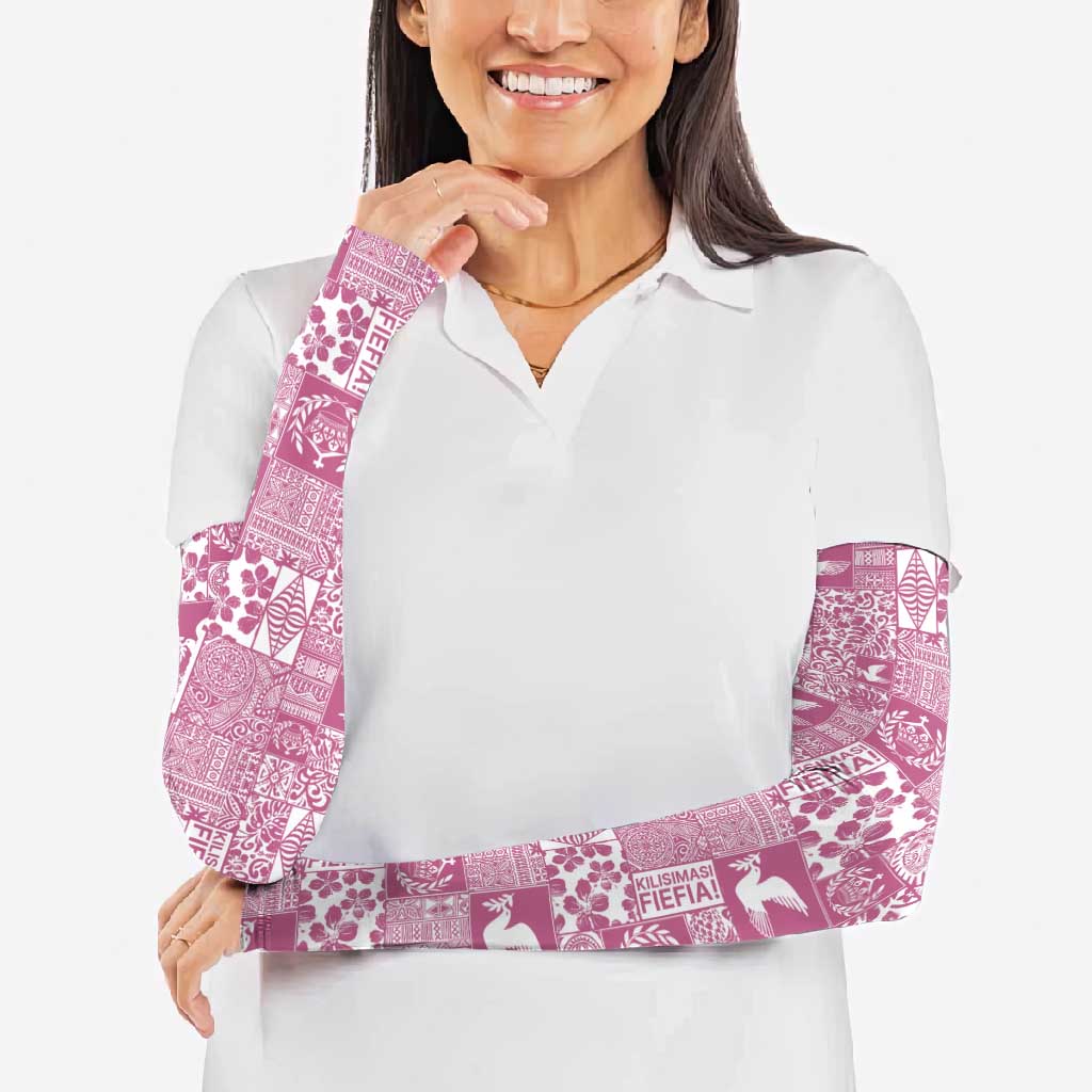 Pink Tonga Kilisimasi Fiefia Arm Sleeves Pacific Patchwork Xmas Vibes - Polynesian Pride