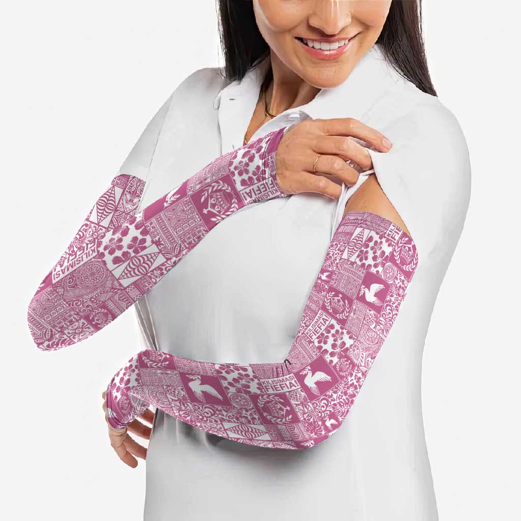 Pink Tonga Kilisimasi Fiefia Arm Sleeves Pacific Patchwork Xmas Vibes - Polynesian Pride