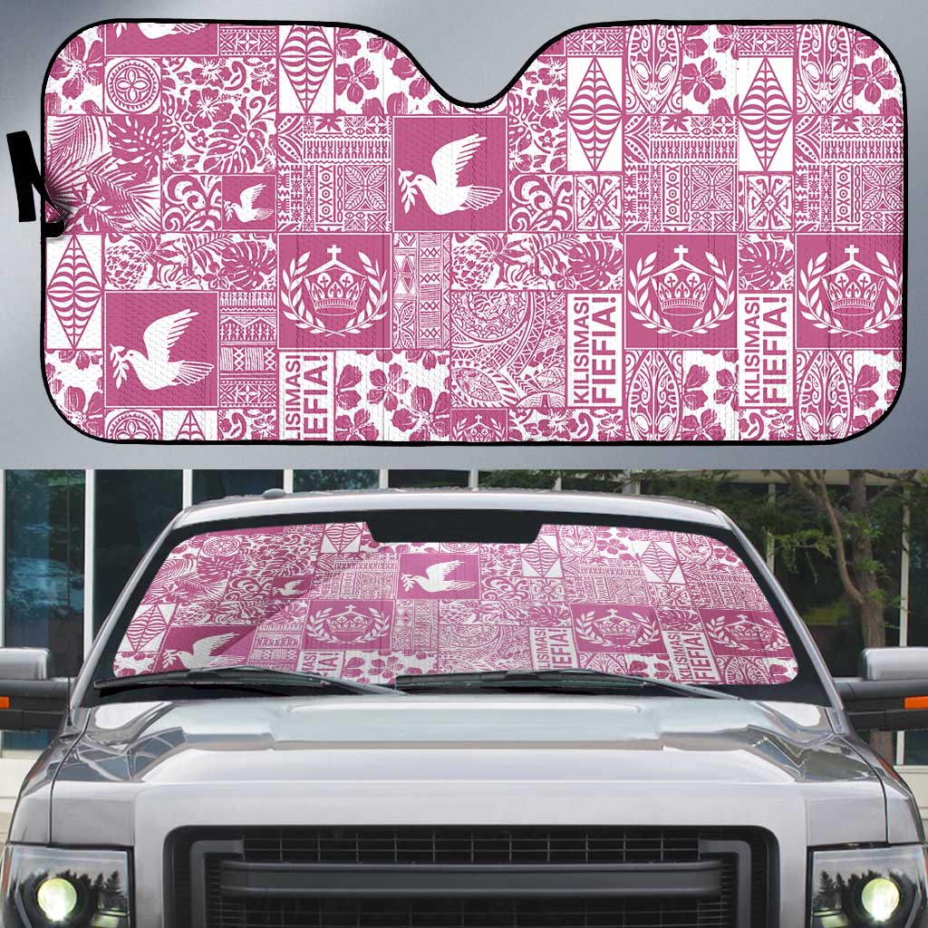 Pink Tonga Kilisimasi Fiefia Auto Sun Shade Pacific Patchwork Xmas Vibes LT9 Pink - Polynesian Pride