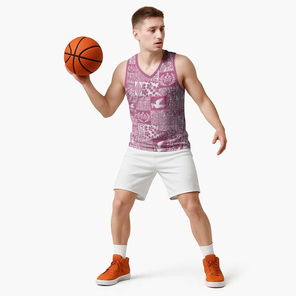 Pink Tonga Kilisimasi Fiefia Basketball Jersey Pacific Patchwork Xmas Vibes - Polynesian Pride