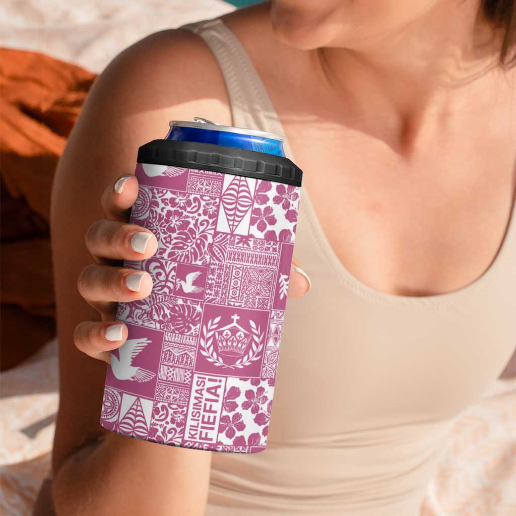 Pink Tonga Kilisimasi Fiefia 4 in 1 Can Cooler Tumbler Pacific Patchwork Xmas Vibes - Polynesian Pride
