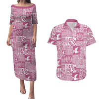 Pink Tonga Kilisimasi Fiefia Couples Matching Puletasi and Hawaiian Shirt Pacific Patchwork Xmas Vibes - Polynesian Pride