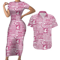 Pink Tonga Kilisimasi Fiefia Couples Matching Short Sleeve Bodycon Dress and Hawaiian Shirt Pacific Patchwork Xmas Vibes - Polynesian Pride