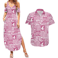 Pink Tonga Kilisimasi Fiefia Couples Matching Summer Maxi Dress and Hawaiian Shirt Pacific Patchwork Xmas Vibes - Polynesian Pride