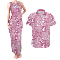 Pink Tonga Kilisimasi Fiefia Couples Matching Tank Maxi Dress and Hawaiian Shirt Pacific Patchwork Xmas Vibes - Polynesian Pride