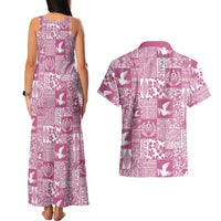Pink Tonga Kilisimasi Fiefia Couples Matching Tank Maxi Dress and Hawaiian Shirt Pacific Patchwork Xmas Vibes - Polynesian Pride