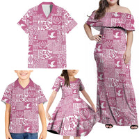 Pink Tonga Kilisimasi Fiefia Family Matching Off Shoulder Maxi Dress and Hawaiian Shirt Pacific Patchwork Xmas Vibes LT9 - Polynesian Pride