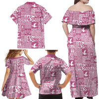Pink Tonga Kilisimasi Fiefia Family Matching Off Shoulder Maxi Dress and Hawaiian Shirt Pacific Patchwork Xmas Vibes LT9 - Polynesian Pride