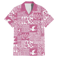 Pink Tonga Kilisimasi Fiefia Family Matching Off Shoulder Maxi Dress and Hawaiian Shirt Pacific Patchwork Xmas Vibes LT9 Dad's Shirt - Short Sleeve Pink - Polynesian Pride