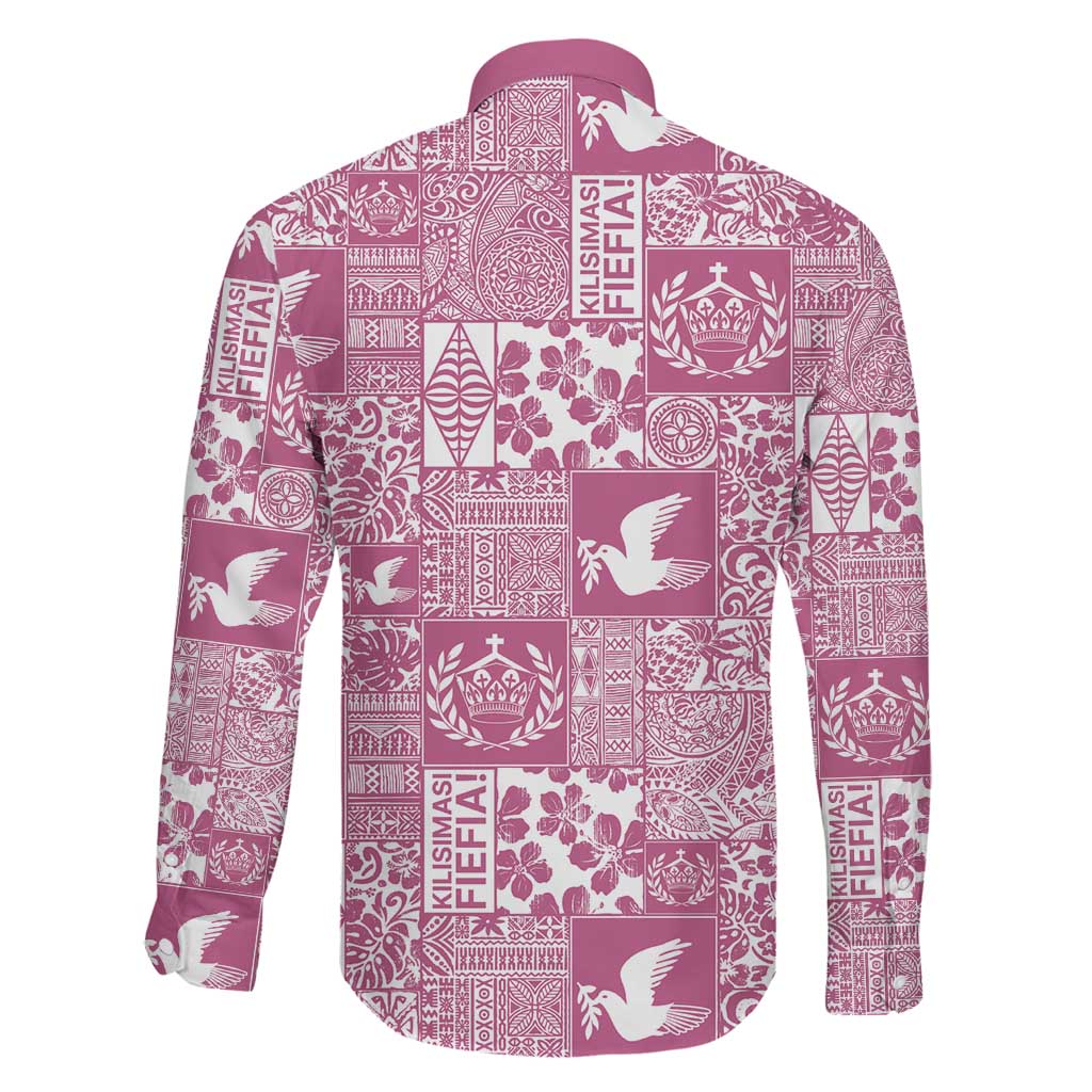 Pink Tonga Kilisimasi Fiefia Family Matching Off Shoulder Maxi Dress and Hawaiian Shirt Pacific Patchwork Xmas Vibes LT9 - Polynesian Pride