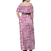 Pink Tonga Kilisimasi Fiefia Family Matching Off Shoulder Maxi Dress and Hawaiian Shirt Pacific Patchwork Xmas Vibes LT9 - Polynesian Pride