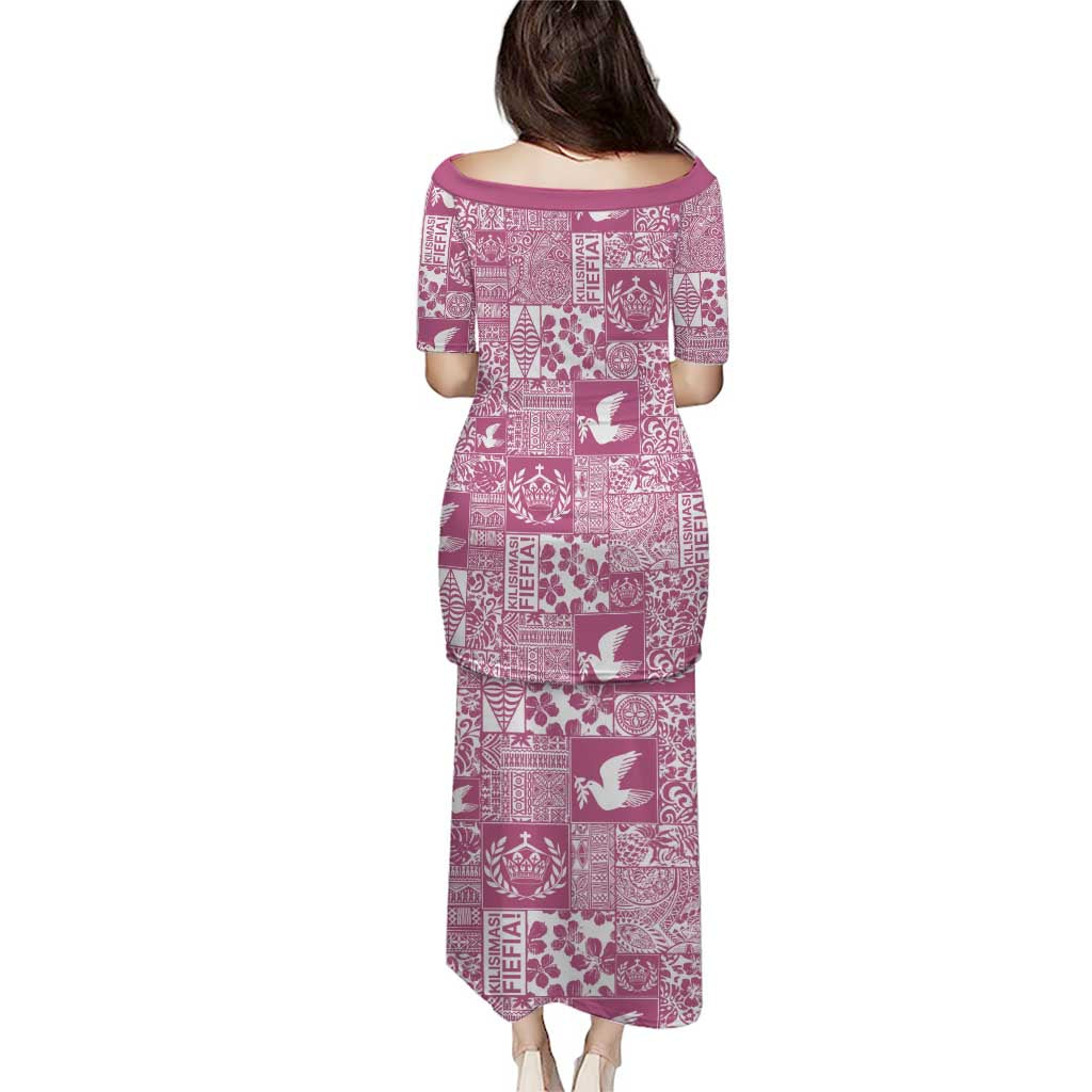 Pink Tonga Kilisimasi Fiefia Family Matching Puletasi and Hawaiian Shirt Pacific Patchwork Xmas Vibes - Polynesian Pride