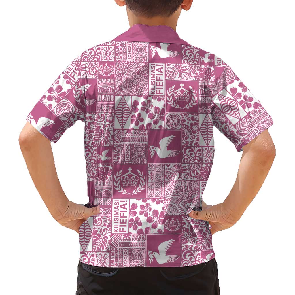 Pink Tonga Kilisimasi Fiefia Family Matching Summer Maxi Dress and Hawaiian Shirt Pacific Patchwork Xmas Vibes LT9 - Polynesian Pride
