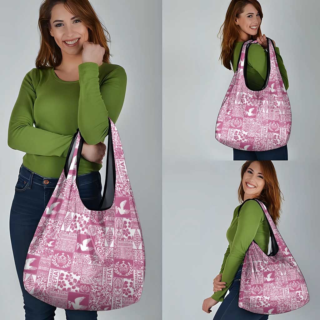 Pink Tonga Kilisimasi Fiefia Grocery Bag Pacific Patchwork Xmas Vibes - Polynesian Pride