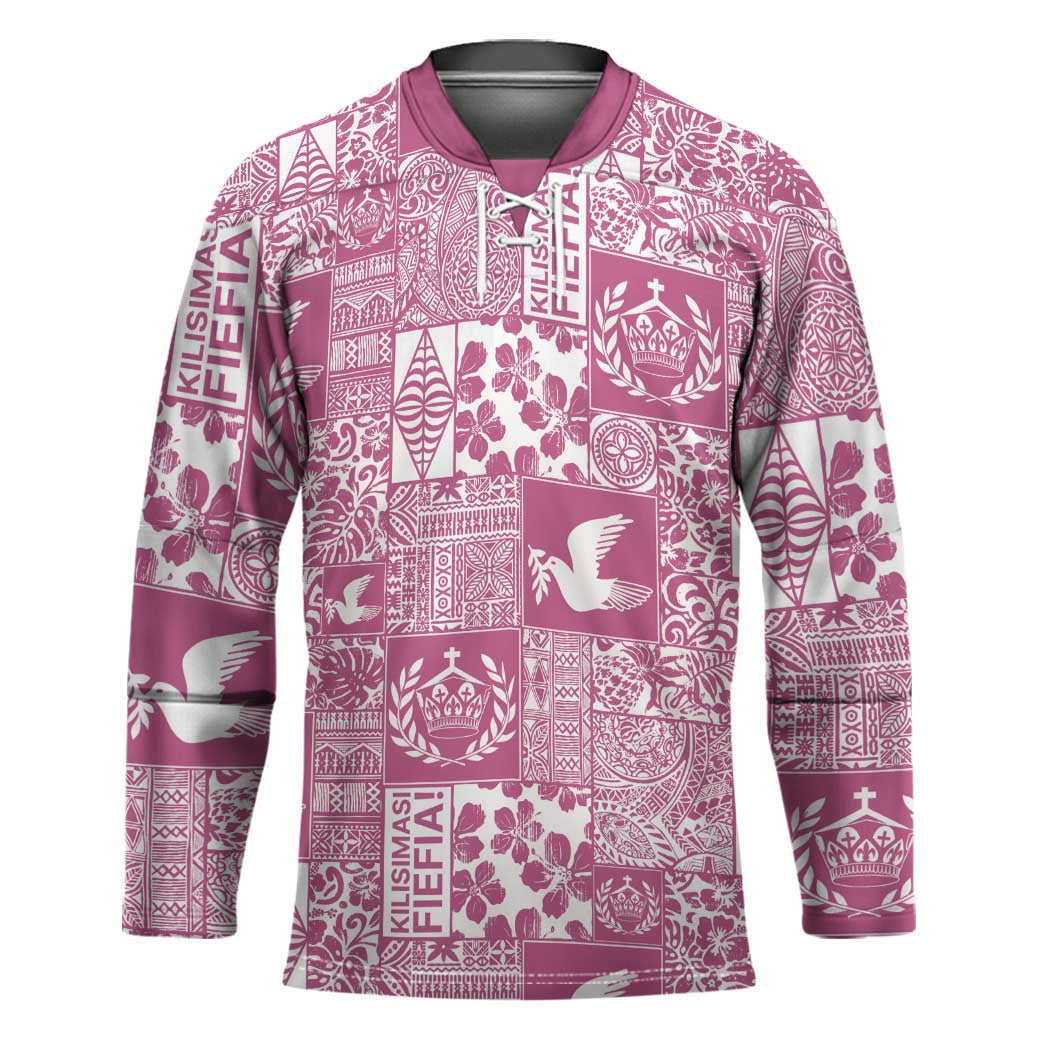 Pink Tonga Kilisimasi Fiefia Hockey Jersey Pacific Patchwork Xmas Vibes - Polynesian Pride