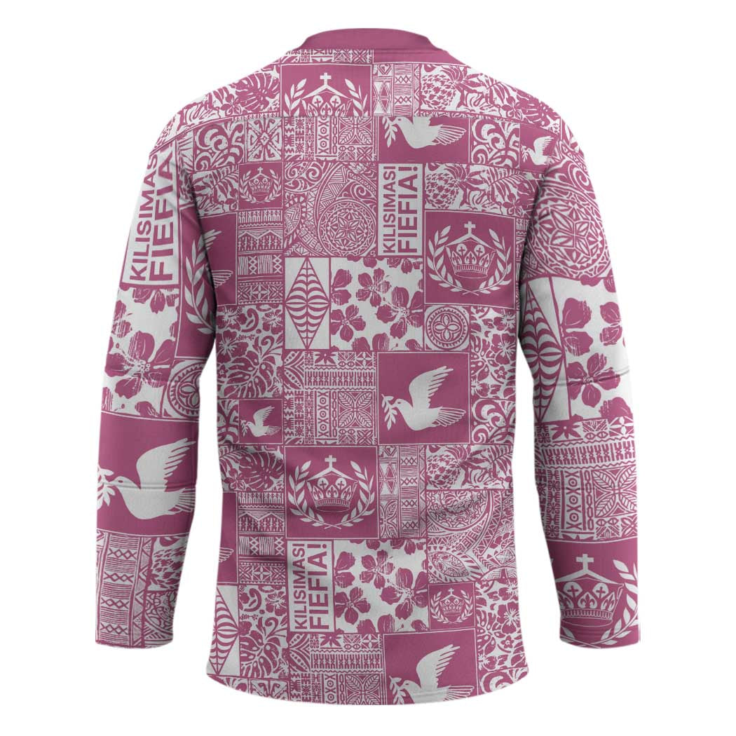 Pink Tonga Kilisimasi Fiefia Hockey Jersey Pacific Patchwork Xmas Vibes - Polynesian Pride
