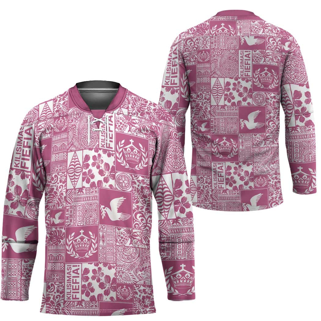 Pink Tonga Kilisimasi Fiefia Hockey Jersey Pacific Patchwork Xmas Vibes - Polynesian Pride