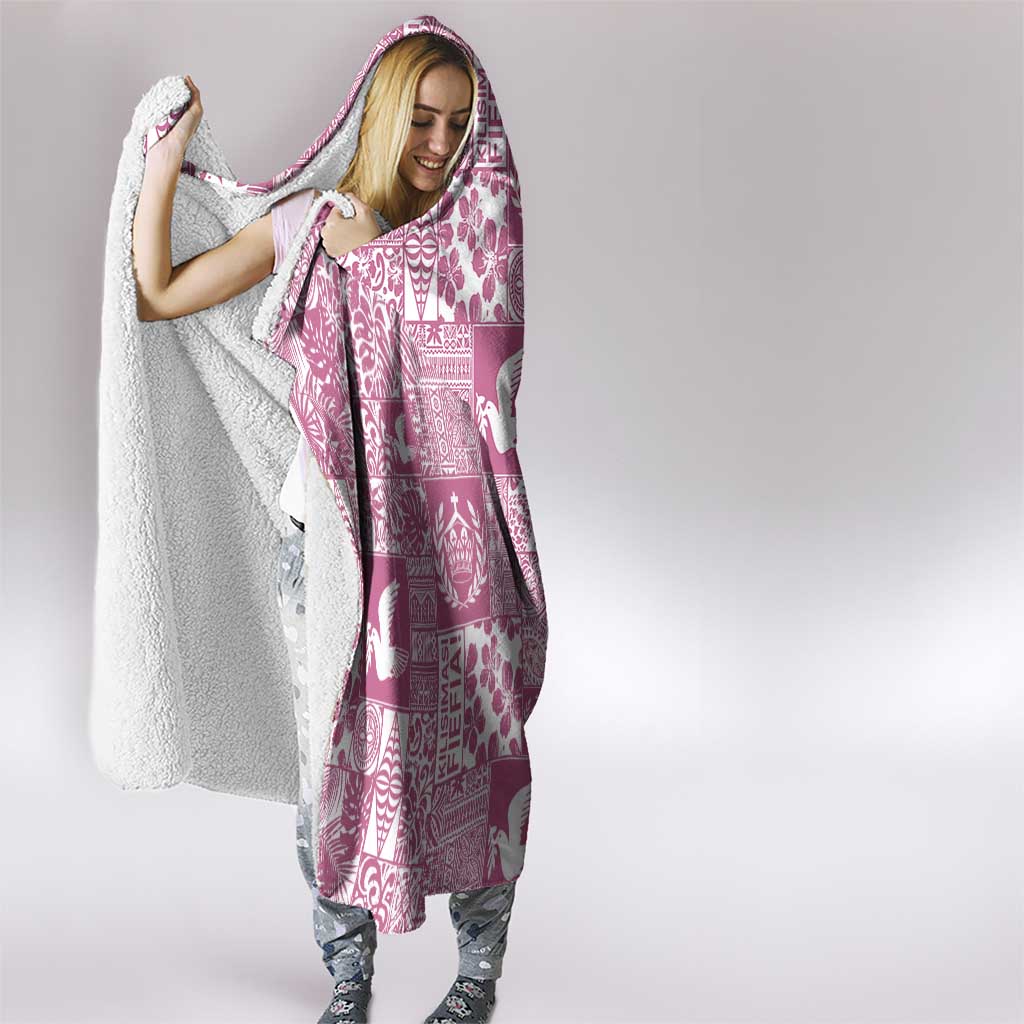 Pink Tonga Kilisimasi Fiefia Hooded Blanket Pacific Patchwork Xmas Vibes - Polynesian Pride