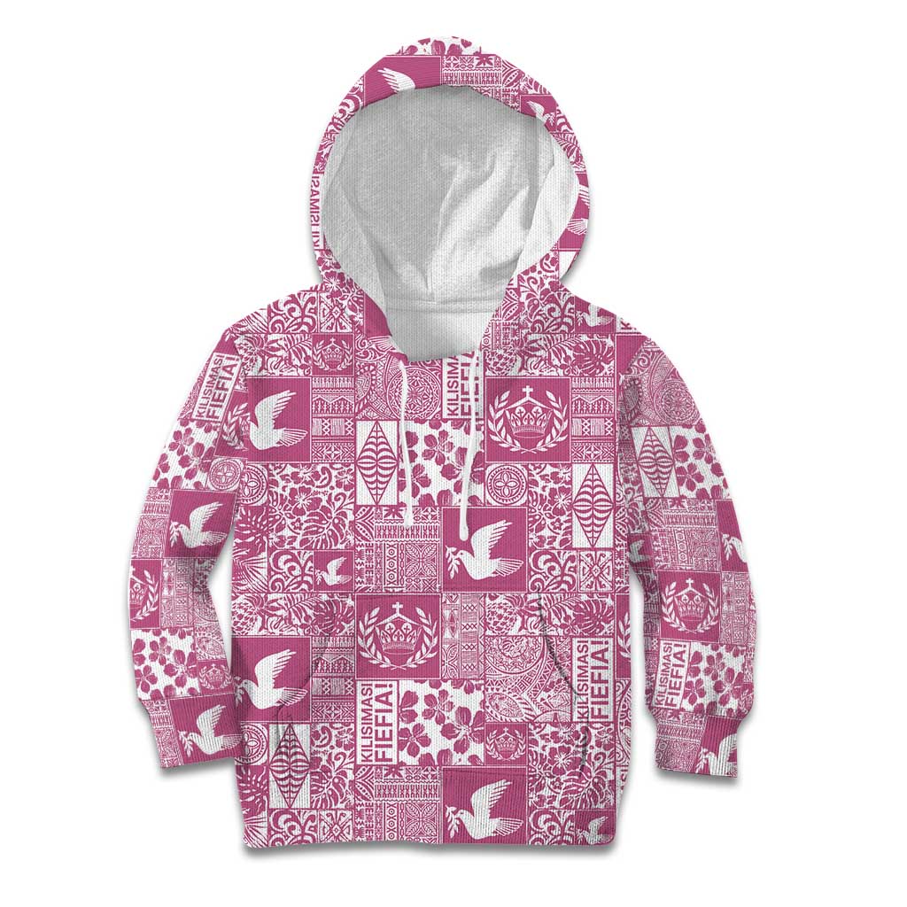 Pink Tonga Kilisimasi Fiefia Kid Hoodie Pacific Patchwork Xmas Vibes LT9 Hoodie Pink - Polynesian Pride