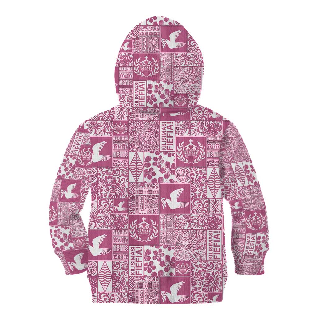 Pink Tonga Kilisimasi Fiefia Kid Hoodie Pacific Patchwork Xmas Vibes LT9 - Polynesian Pride