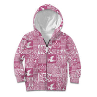 Pink Tonga Kilisimasi Fiefia Kid Hoodie Pacific Patchwork Xmas Vibes LT9 Zip Hoodie Pink - Polynesian Pride