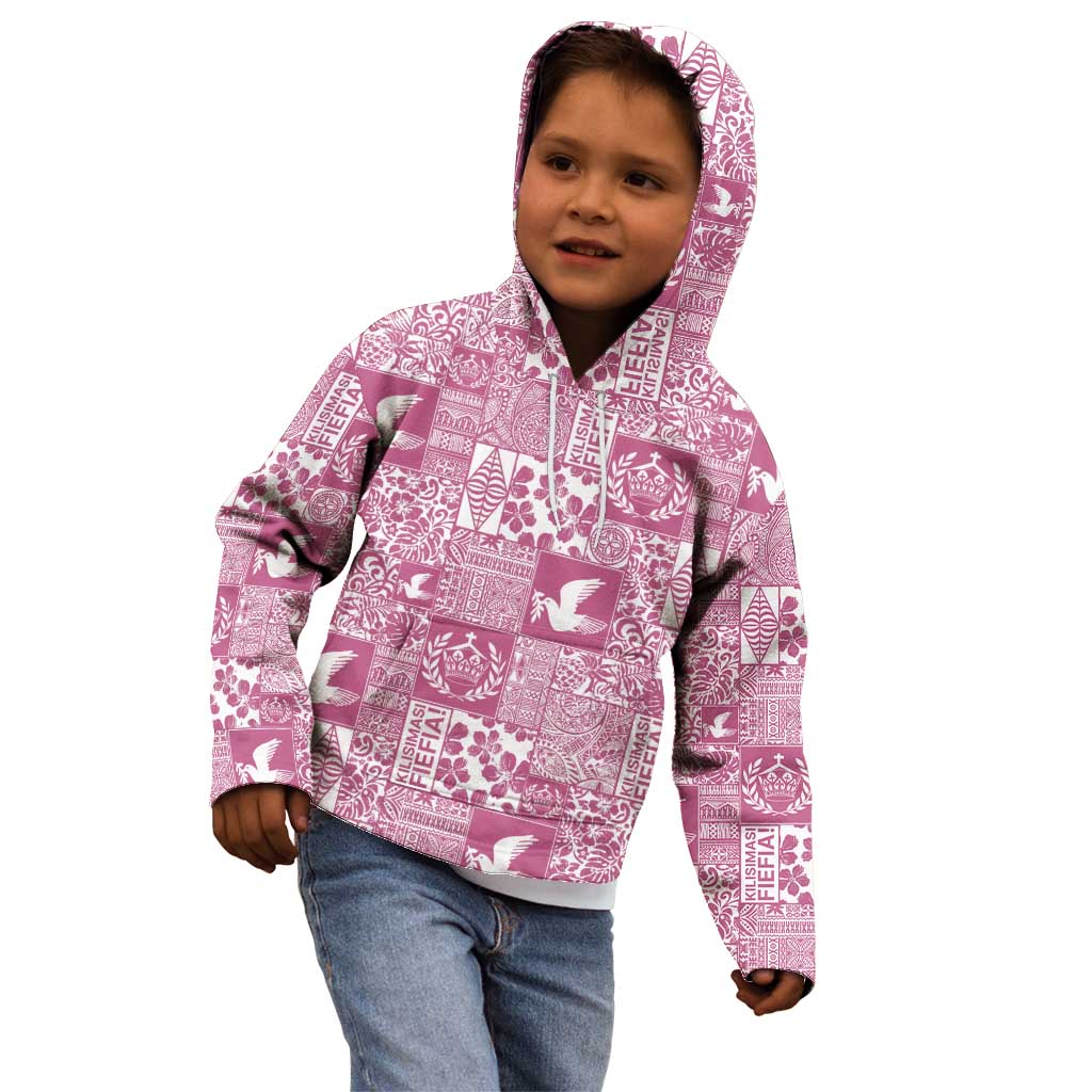 Pink Tonga Kilisimasi Fiefia Kid Hoodie Pacific Patchwork Xmas Vibes LT9 - Polynesian Pride