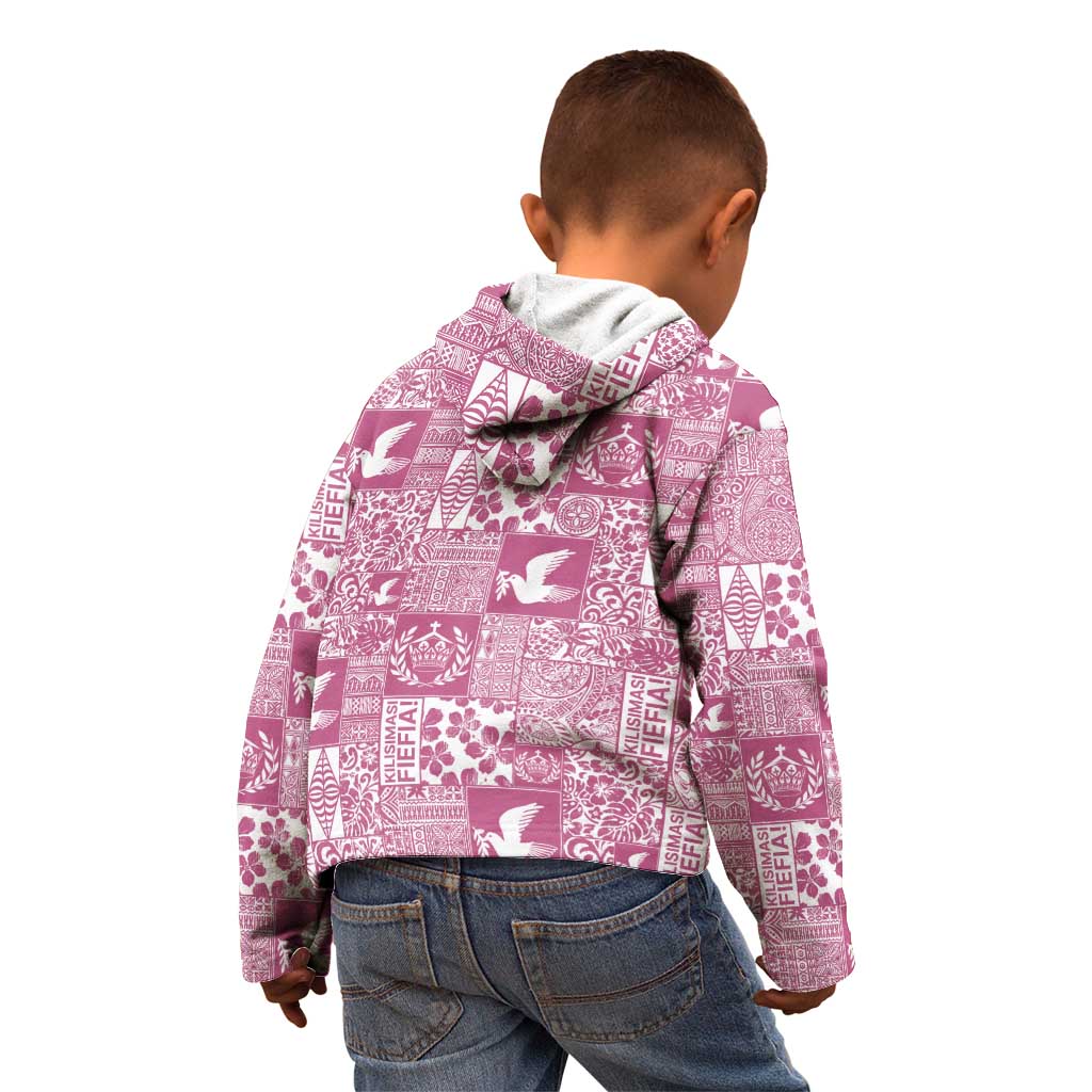 Pink Tonga Kilisimasi Fiefia Kid Hoodie Pacific Patchwork Xmas Vibes LT9 - Polynesian Pride