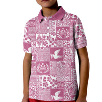 Pink Tonga Kilisimasi Fiefia Kid Polo Shirt Pacific Patchwork Xmas Vibes - Polynesian Pride