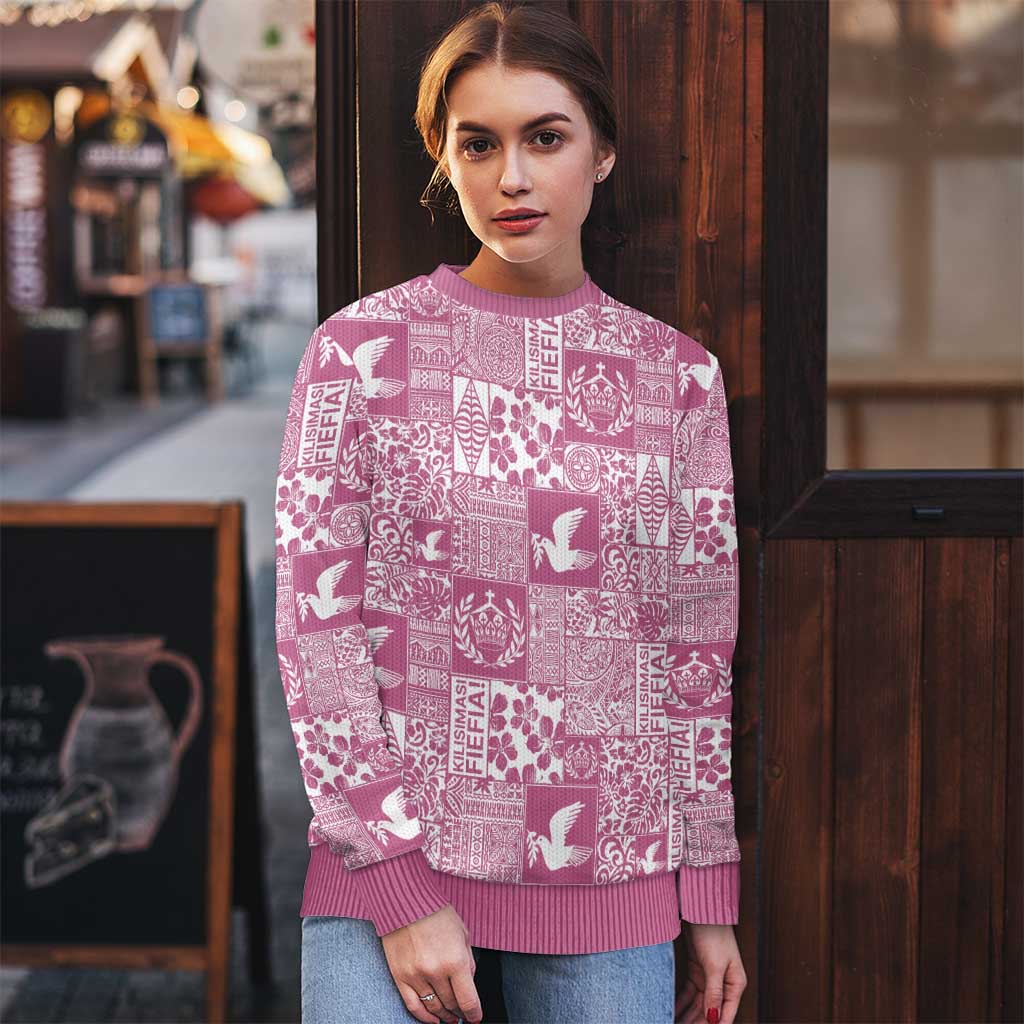 Pink Tonga Kilisimasi Fiefia Ugly Christmas Sweater Pacific Patchwork Xmas Vibes - Polynesian Pride