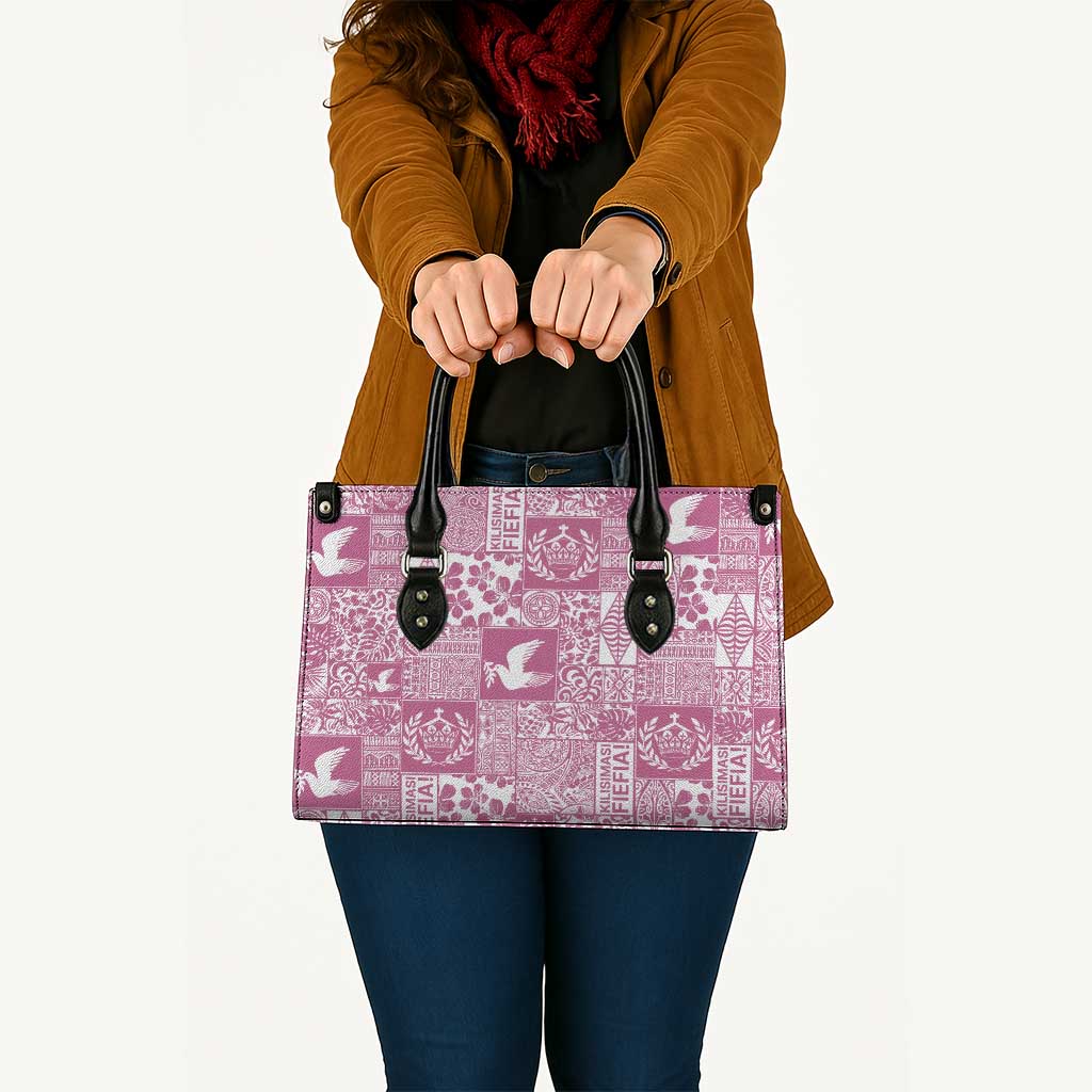 Pink Tonga Kilisimasi Fiefia Leather Bag Pacific Patchwork Xmas Vibes - Polynesian Pride