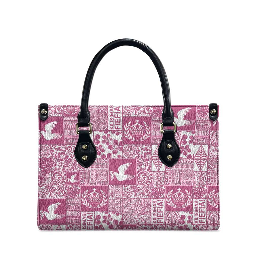 Pink Tonga Kilisimasi Fiefia Leather Bag Pacific Patchwork Xmas Vibes - Polynesian Pride