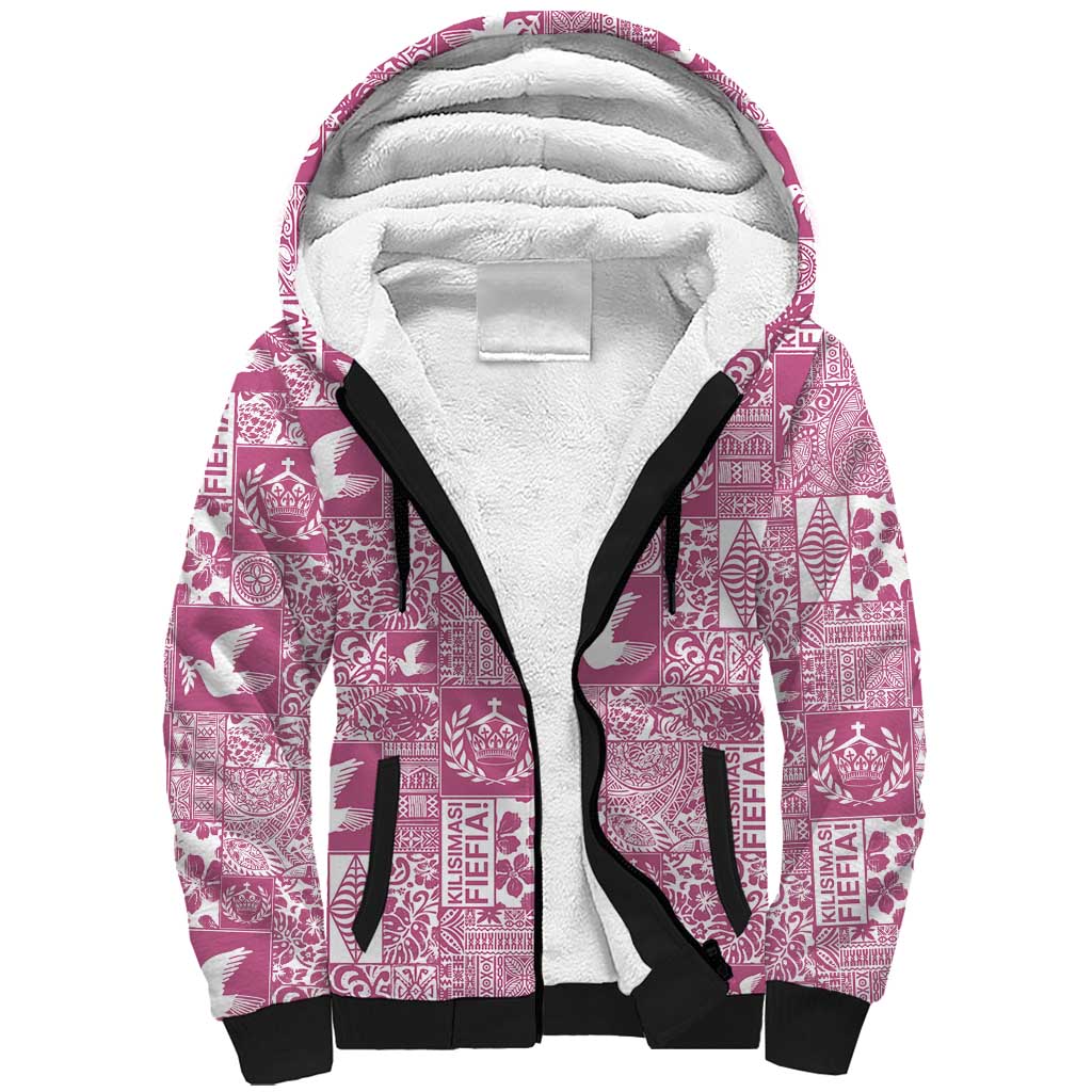 Pink Tonga Kilisimasi Fiefia Sherpa Hoodie Pacific Patchwork Xmas Vibes LT9 Unisex Pink - Polynesian Pride