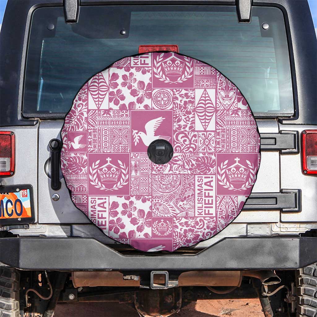Pink Tonga Kilisimasi Fiefia Spare Tire Cover Pacific Patchwork Xmas Vibes LT9 Pink - Polynesian Pride