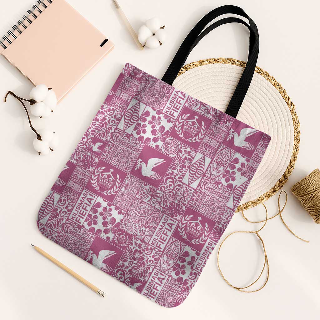 Pink Tonga Kilisimasi Fiefia Tote Bag Pacific Patchwork Xmas Vibes - Polynesian Pride
