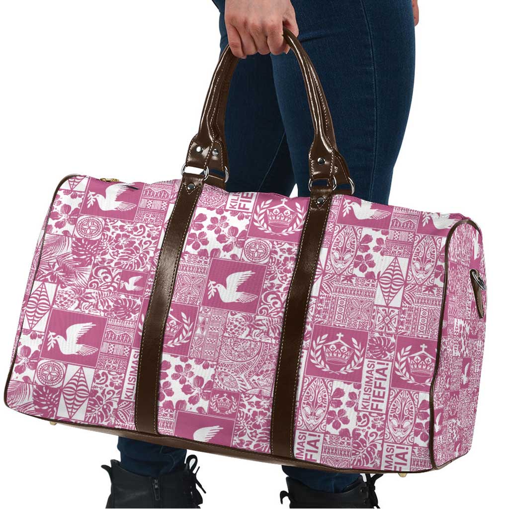 Pink Tonga Kilisimasi Fiefia Travel Bag Pacific Patchwork Xmas Vibes - Polynesian Pride