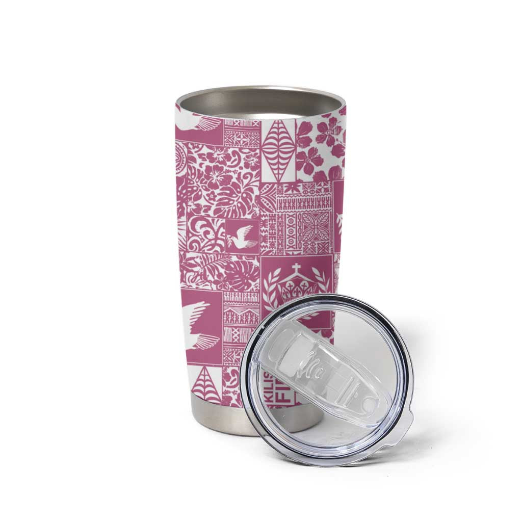 Pink Tonga Kilisimasi Fiefia Tumbler Cup Pacific Patchwork Xmas Vibes - Polynesian Pride