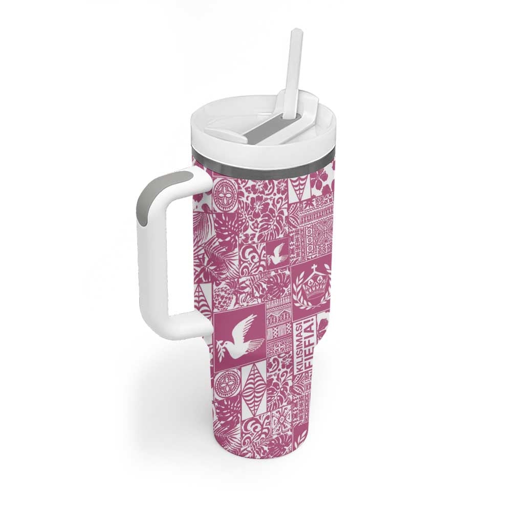 Pink Tonga Kilisimasi Fiefia Tumbler With Handle Pacific Patchwork Xmas Vibes - Polynesian Pride