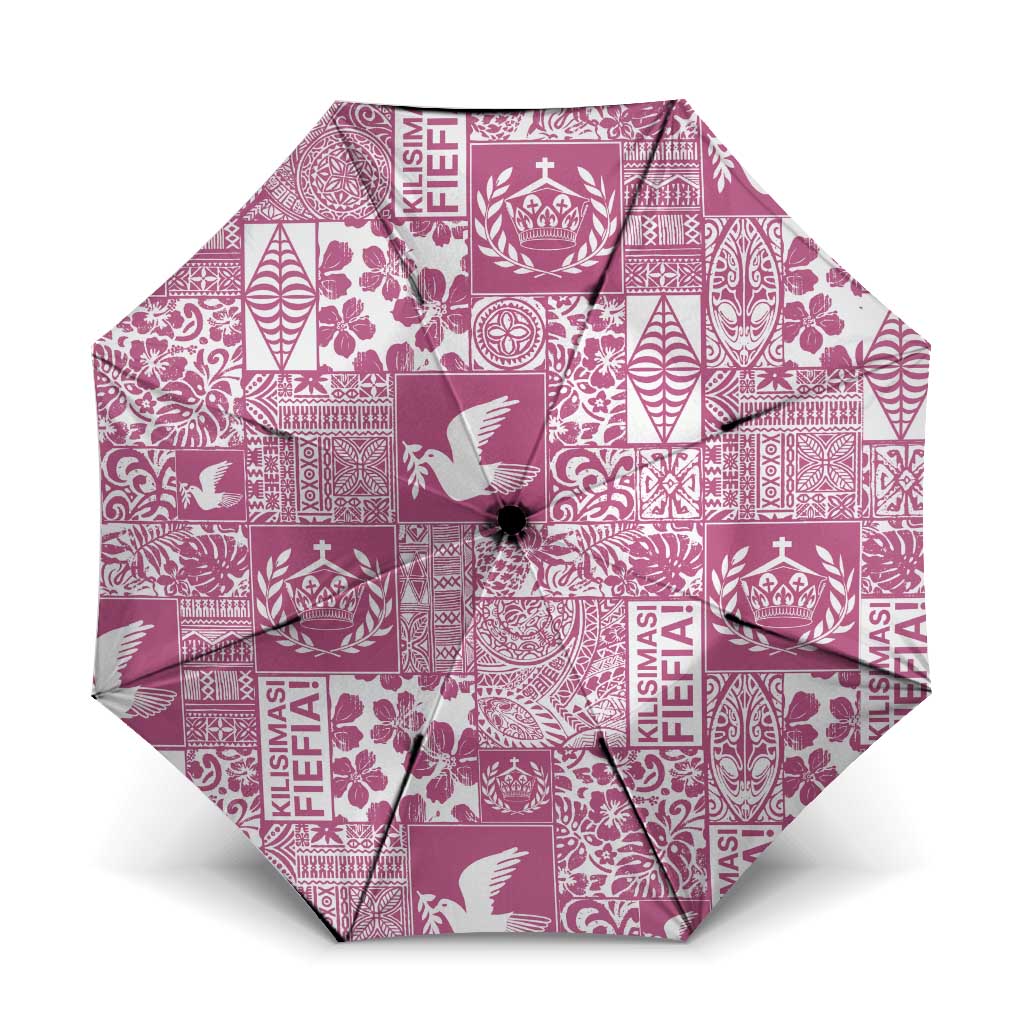 Pink Tonga Kilisimasi Fiefia Umbrella Pacific Patchwork Xmas Vibes LT9 One Size Folded 11.42 inch Opened Diameter 37.4 inch Pink - Polynesian Pride