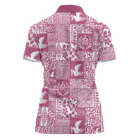 Pink Tonga Kilisimasi Fiefia Women Polo Shirt Pacific Patchwork Xmas Vibes - Polynesian Pride