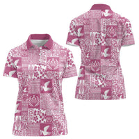 Pink Tonga Kilisimasi Fiefia Women Polo Shirt Pacific Patchwork Xmas Vibes - Polynesian Pride