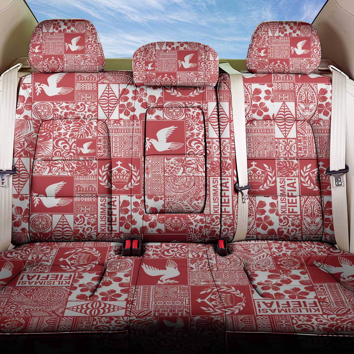 Red Tonga Kilisimasi Fiefia Back Car Seat Cover Pacific Patchwork Xmas Vibes LT9 One Size Red - Polynesian Pride