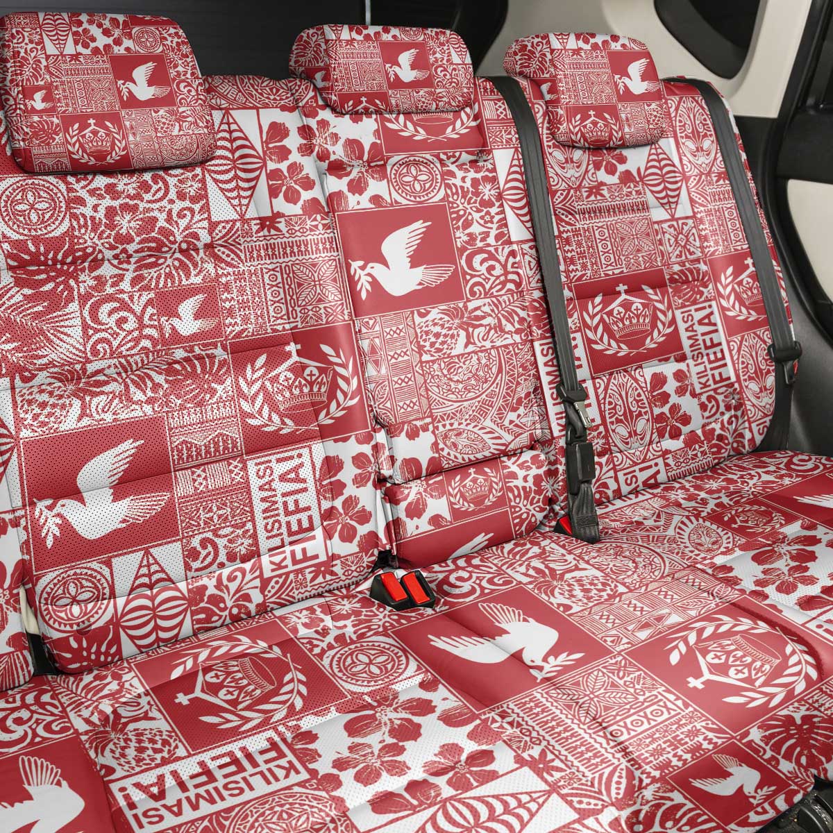 Red Tonga Kilisimasi Fiefia Back Car Seat Cover Pacific Patchwork Xmas Vibes LT9 - Polynesian Pride