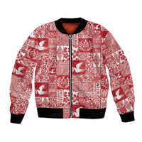 Red Tonga Kilisimasi Fiefia Bomber Jacket Pacific Patchwork Xmas Vibes LT9 Unisex Red - Polynesian Pride
