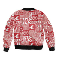 Red Tonga Kilisimasi Fiefia Bomber Jacket Pacific Patchwork Xmas Vibes LT9 - Polynesian Pride