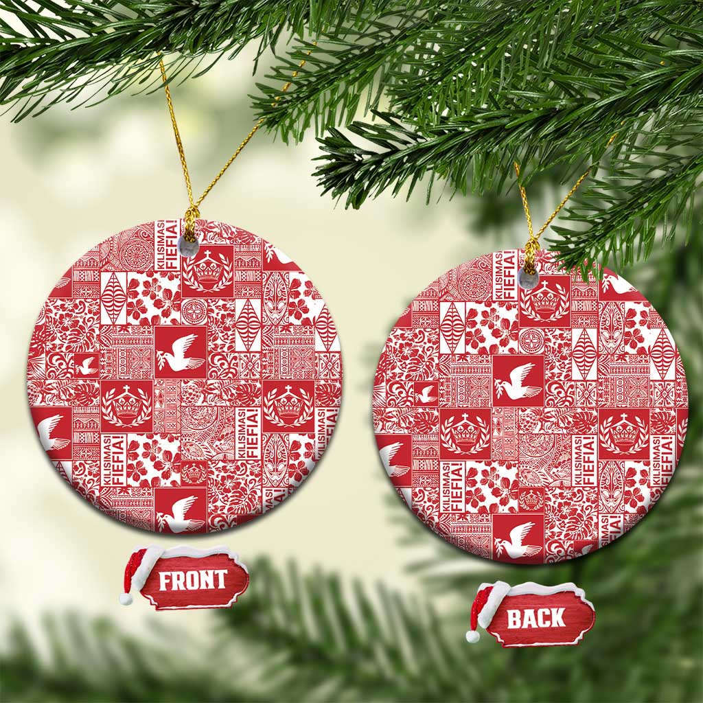 Red Tonga Kilisimasi Fiefia Ceramic Ornament Pacific Patchwork Xmas Vibes - Polynesian Pride